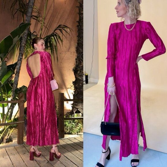 Laagam Arizona Dress Womens Medium Pink Open Back Maxi Textured Party Gown - Picture 1 of 12